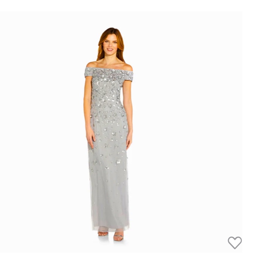 BHLDN silver mist off the shoulder with floral embellishments size 14